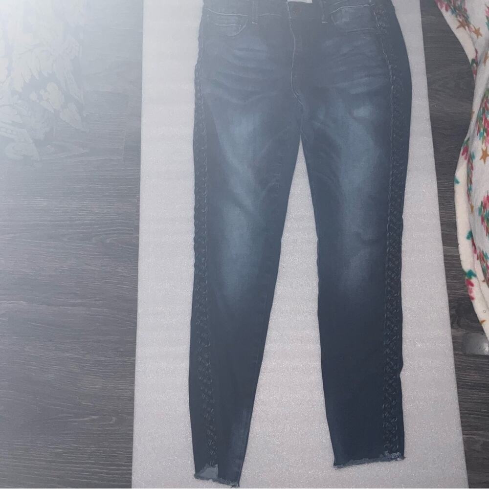 Driftwood Jackie Side Braid Dark Wash Denim Jeans 27 Festival Hippie Casual Edgy